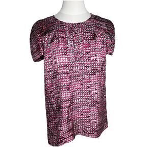 Walter‎ Shirt Size 4 Pink Black Gray Silk Short Sleeve Pleated Corpcore Classic